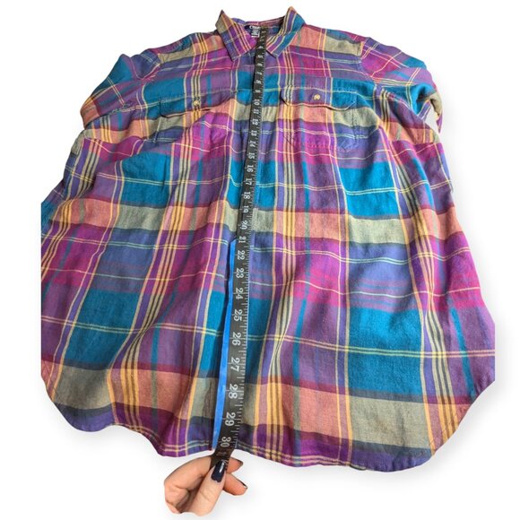 Chaps Vibrant Multicolor Plaid Button Front Long Sleeve Shirt Size 1X - Picture 12 of 13
